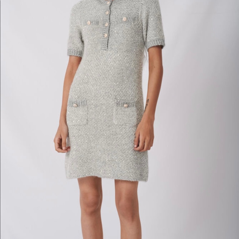 New Maje women raveno lurex mini dress with fancy Buttons size 40/3
